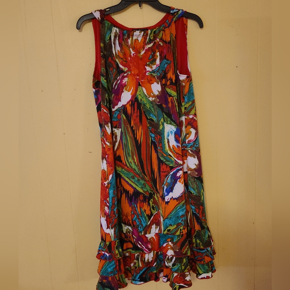 R & K Originals, Large, Swing tent ruffle bottom Dress. Very colorful and fun.